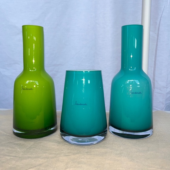 Villeroy & Boch Other - Hand-blown Villeroy & Boch mini glass vases, turquoise & lime green, 9" or 5".